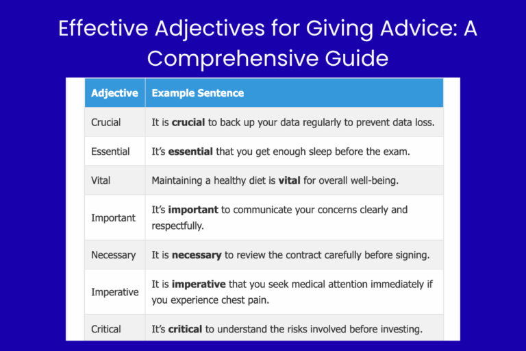 Effective Adjectives for Giving Advice: A Comprehensive Guide