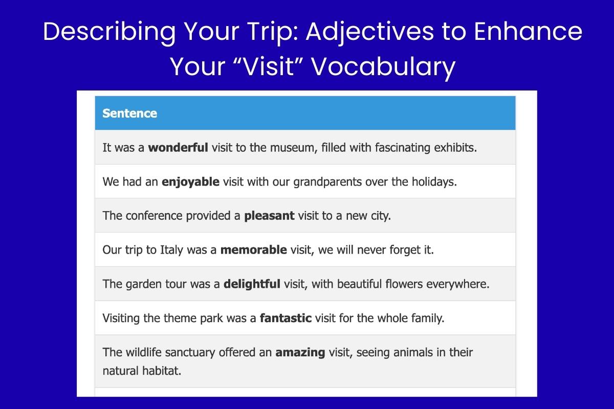 Describing Your Trip Adjectives to Enhance Your “Visit” Vocabulary