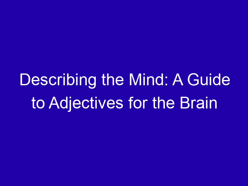 Describing the Mind: A Guide to Adjectives for the Brain Describing The Mind A Guide To Adjectives For The Brain 3835 24599