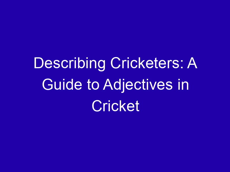 Describing Cricketers A Guide To Adjectives In Cricket 3953 88127