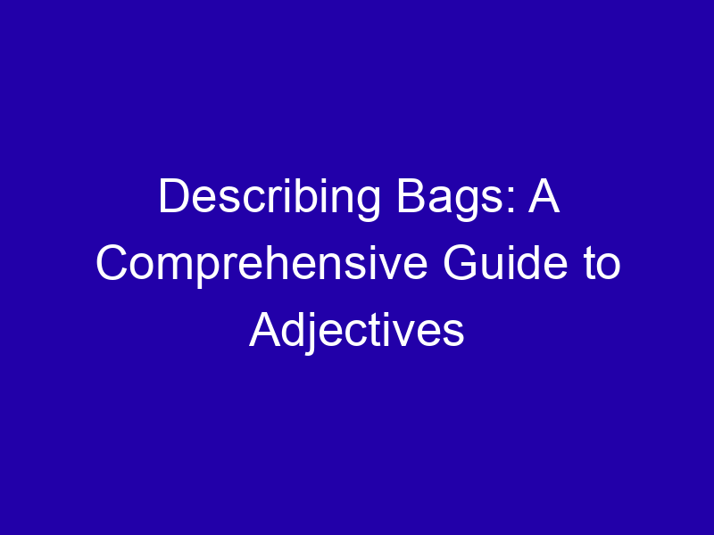 Adjectives for Bags: Stylish, Sturdy, Oversized